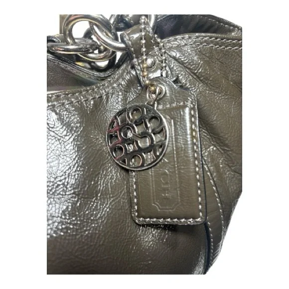Coach Alexandria Olive Green Patent Leather Shoulder Tote Bag GUC! - Picture 5 of 9